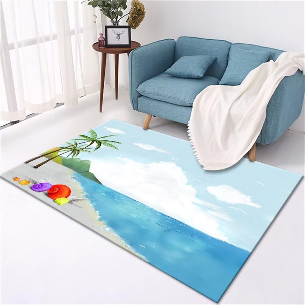 Tapis de lit déco chambre garçon bleu paysage de bord de mer tapis d'entrée