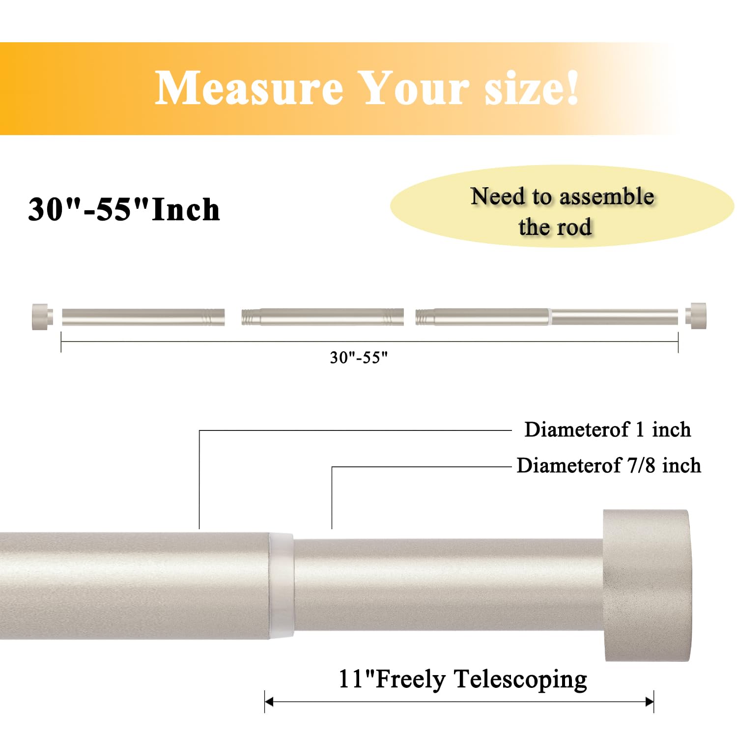 1 inch diameter Curtain Poles End Cap Finials Nickel Extendable curtain poles 76 to 140 cm with 3 piece curtain brackets. 30 to 55 inch length for Living room Bedroom - Image 3
