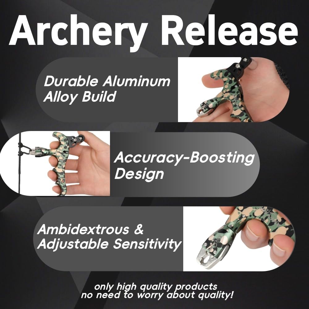 Archery Compound Bow Release - 360° Rotatable Caliper 4-Finger Release Aid, Professional Gear for Bow Hunting and Target Shooting