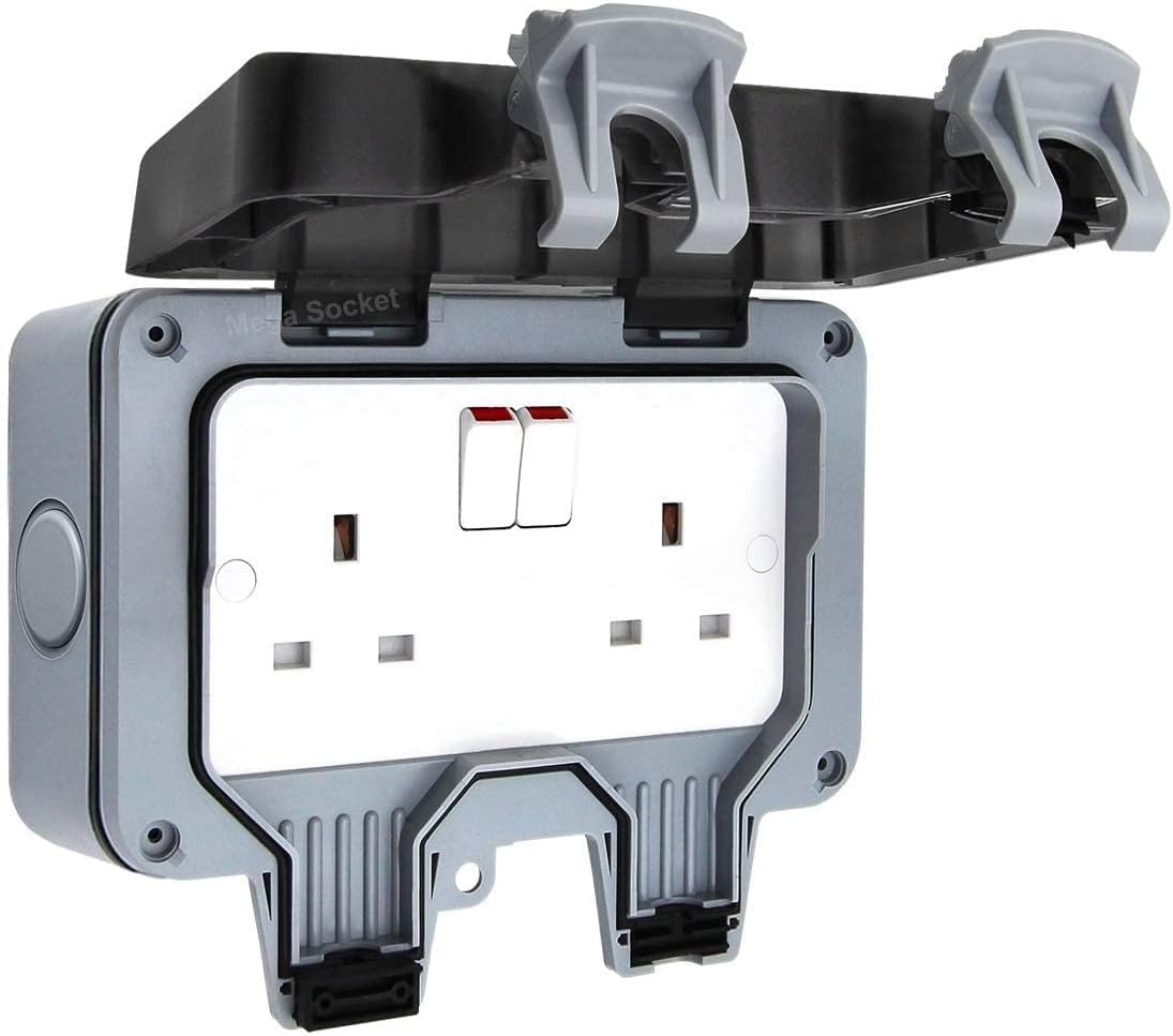 Smart Sense Outdoor Sockets Waterproof Double Socket,ShowTop Wall Electrical Outlets,IP66 Switched Socket Covers,13A Outdoor Wall Weatherproof Plug Socket Box (Double Socket)