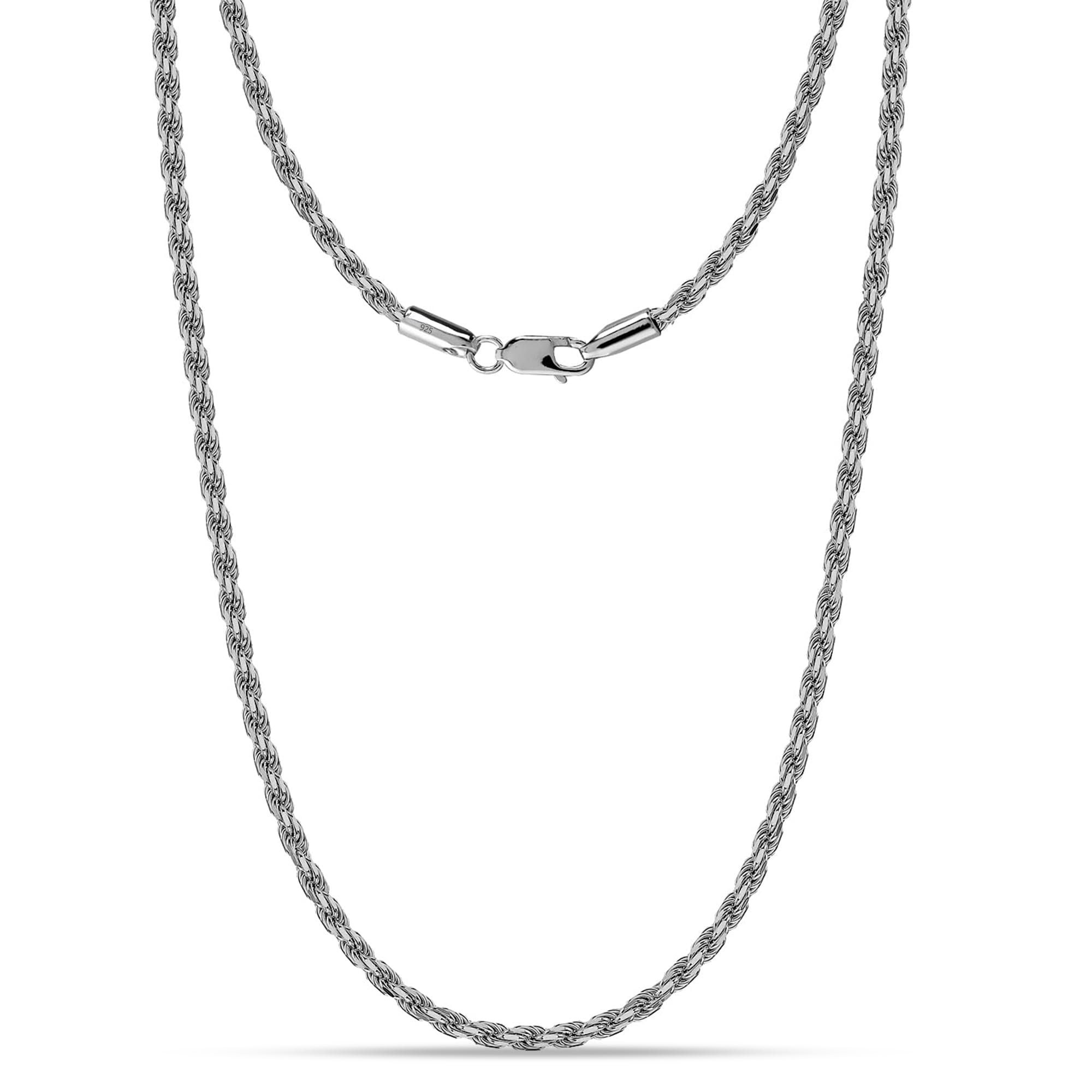 Solid 925 Sterling Silver Rhodium Plated 2 MM Italian Diamond-Cut Twisted Braided Rhodium Plated Rope Chain Necklace for Men and Women 24 Inches-image-43