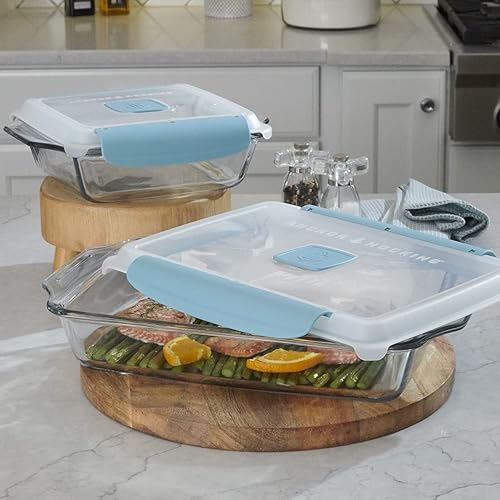 Miniatura 7 de Anchor Hocking Truelock - Juego de 4 utensilios para hornear con tapa de bloqueo, plato para hornear de 3 cuartos de galón y plato cuadrado para