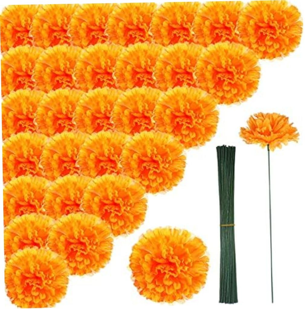 CNAFGBGG 100 Pack Artificial Marigold Flowers, Orange, for Party Decor.