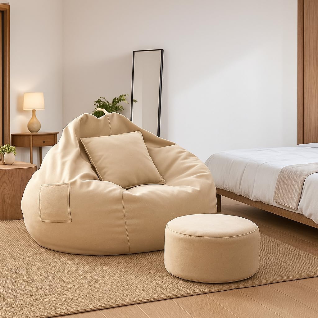 IVIKA 3XL Bean Bag with Beans Filled | Gaming Chair | Premium Leatherette, Double Stitching | for Lounge & Bedroom | (3XL - Beige)-image-49