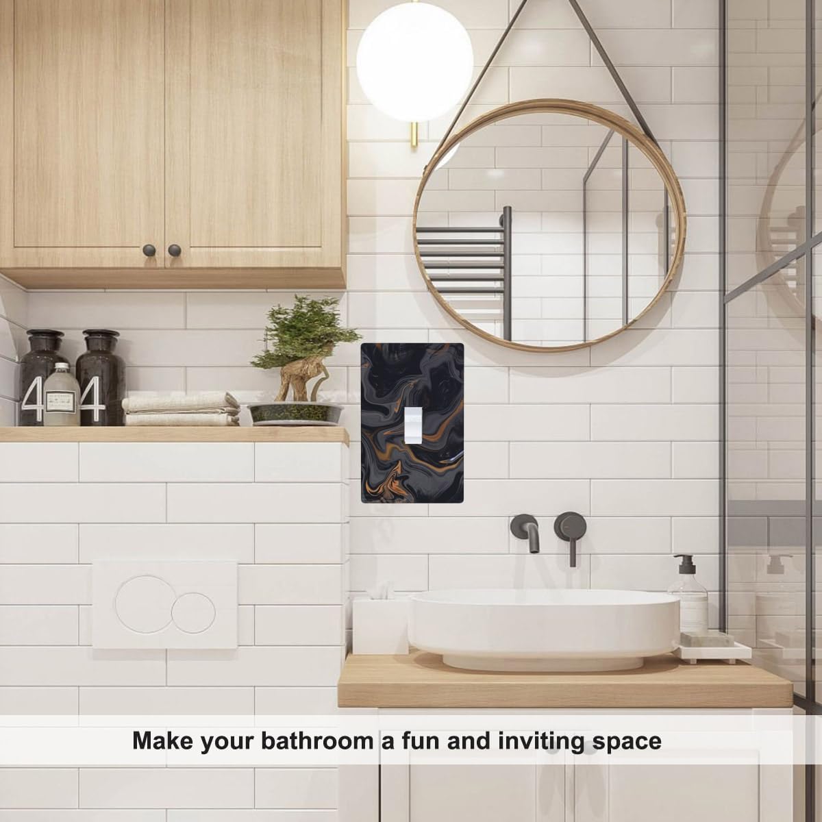 Marble Texture 1-Gang Single Toggle Wall Plate, Black Gold Marble Pattern Light Switch Cover Plates 4.5"x 2.76" for Living Room Kitchen Home Decor