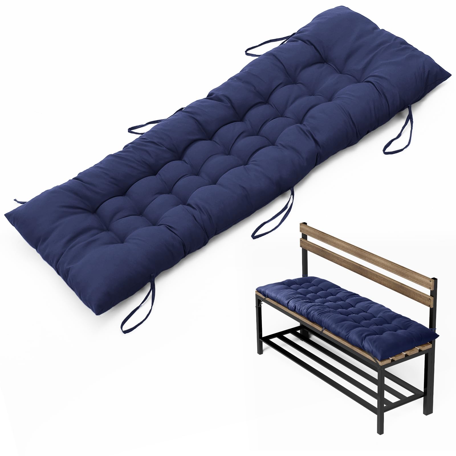 Garden Bench Seat Cushion, 2/3 Seater Bench Pad Cushion with Non-Slip Straps, 8cm Thick Dining Bench Cushion Pad, Rectangle Bench Seat Pad for Chaise Indoor Outdoor 110x40cm Blue(Only Cushion)-image-38