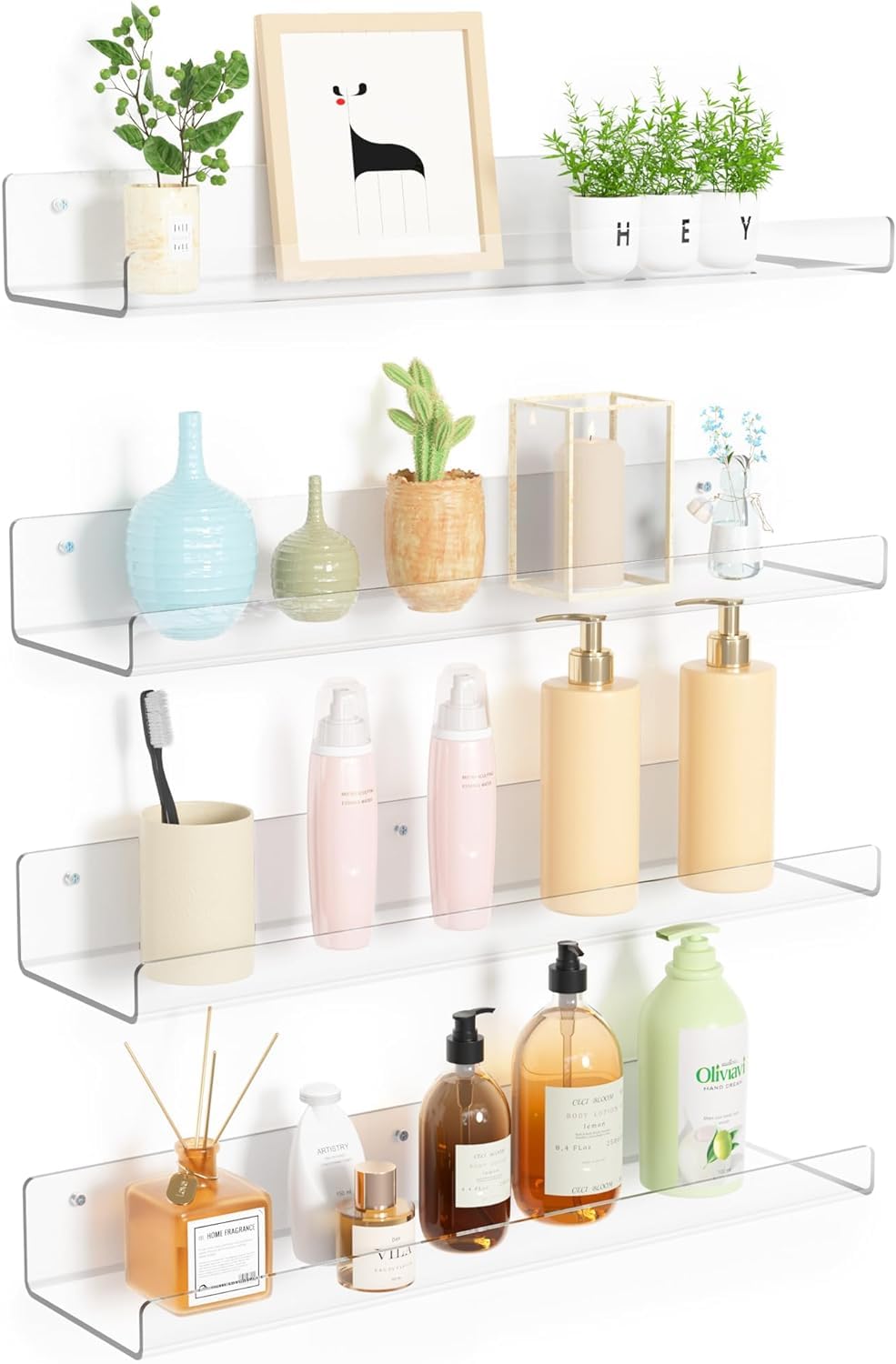 Lippan� Clear Acrylic Floating Shelves - Set of 4 Versatile Wall Storage Solution for Home Decor (Pack of 04) (B0CZ7784LN) Amazon Price History, Amazon Price Tracker