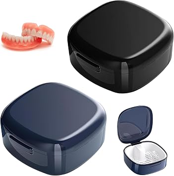 2 Denture Bath Case Portable Denture Box Retainer Denture Box Plastic False Teeth Bath Box Braces Box Denture Cleanning Set Dentures Container with Strainer for Storing Soaking Dentures