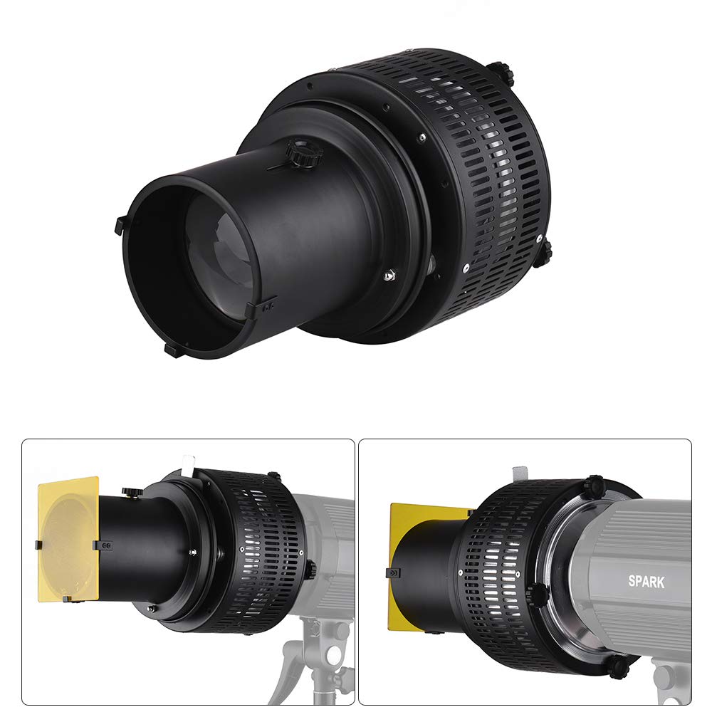 Mount Spotlight Conical Optical Snoot Kit, Fotostudio-Beleuchtungszubehör mit 5 Modellierungsfilmen und 5 Farbfiltern, Kompatibel für die Fotografie
