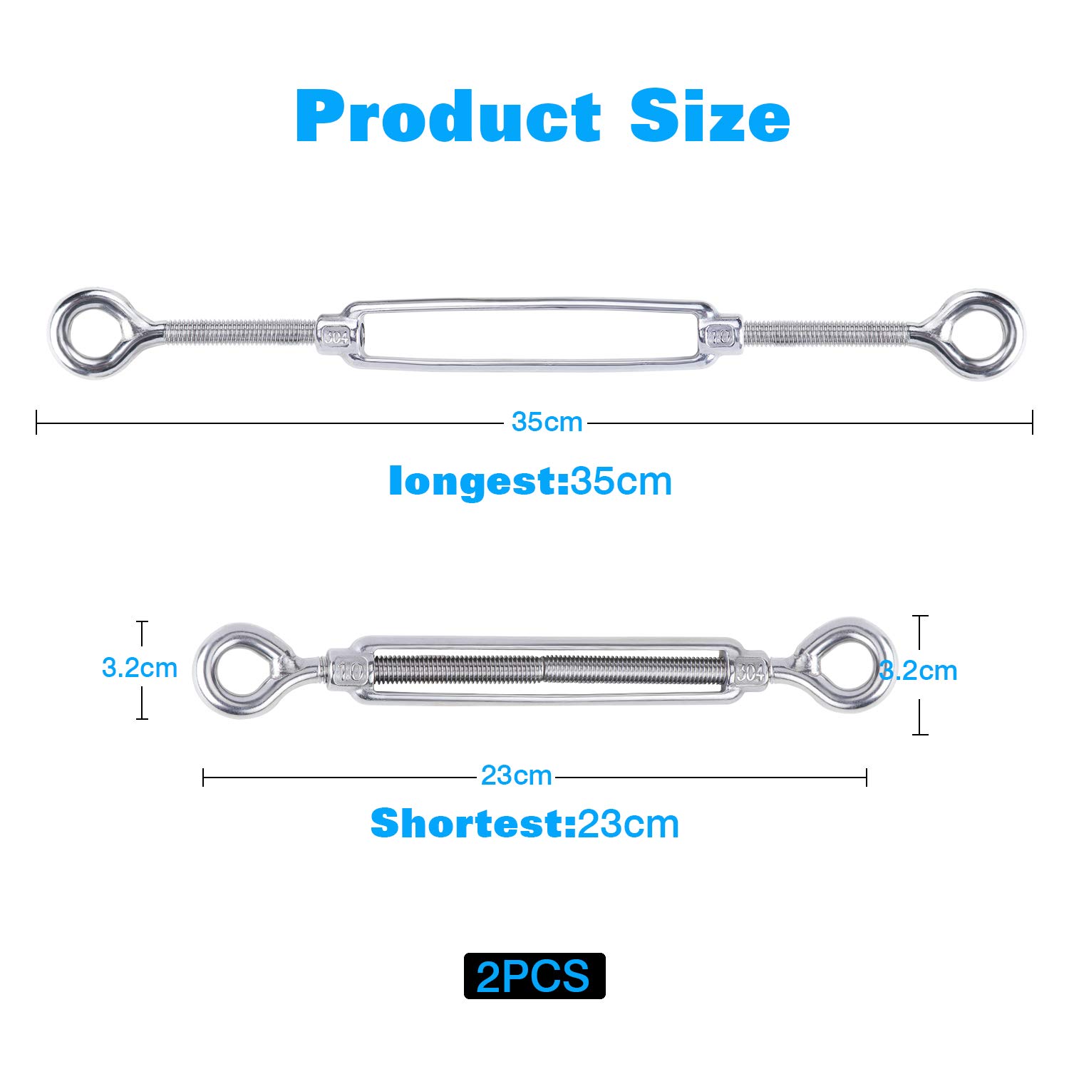 Set 2 Tendicavi In Acciaio Inox M8 Con Doppio Occhiello - Tensionatore Per Cavi Professionale - Foto 2