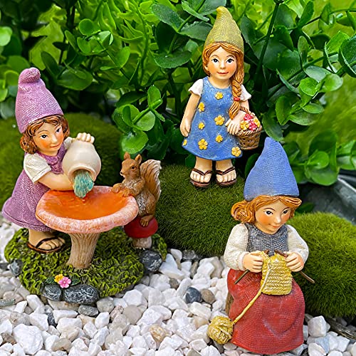 Mood Lab Miniature Garden Gnomes - Lady Gnomes Kit Of 3 Pcs - Figurines & Accessories Set - Outdoor Or House Decor #TOP3