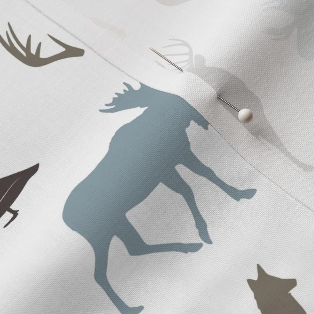 Spoonflower Fabric - Woodland Animals Rustic Woods Collection Navy Moose Boy Trendy Bear Printed on Petal Signature Cotton Fabric by The Yard - Sewing Quilting Apparel Crafts Decor