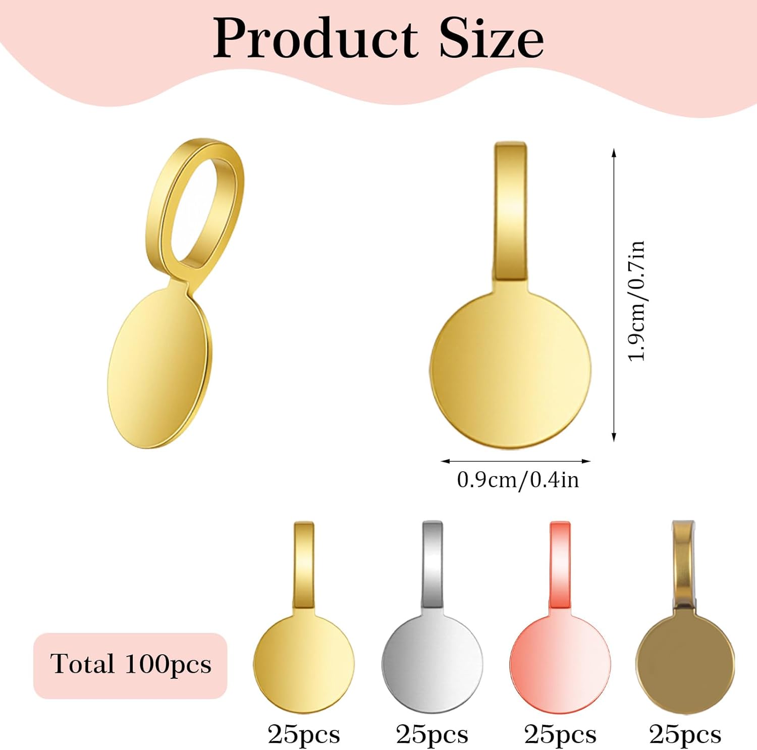 100Pcs Glue on Bails Oval Pendant Bails Charms, Silver Alloy Flat Pad Bails', Round Pendants Connector for Jewelry Making, DIY Craft Pendants, Charms, Connector Hanger, Glue On Pendant Bail - Image 6