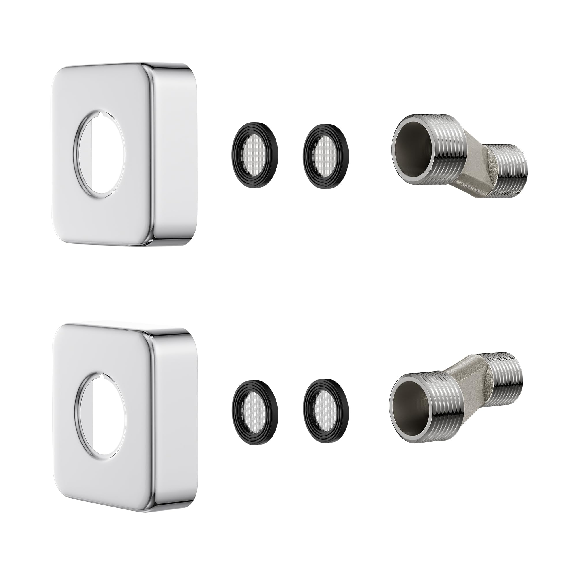 MORADO Cranked 3/4" to 1/2" Connectors Adaptors with Decorative Plates for Wall Mounted Shower Mixer,Chrome,Solid Metal,Square Shape