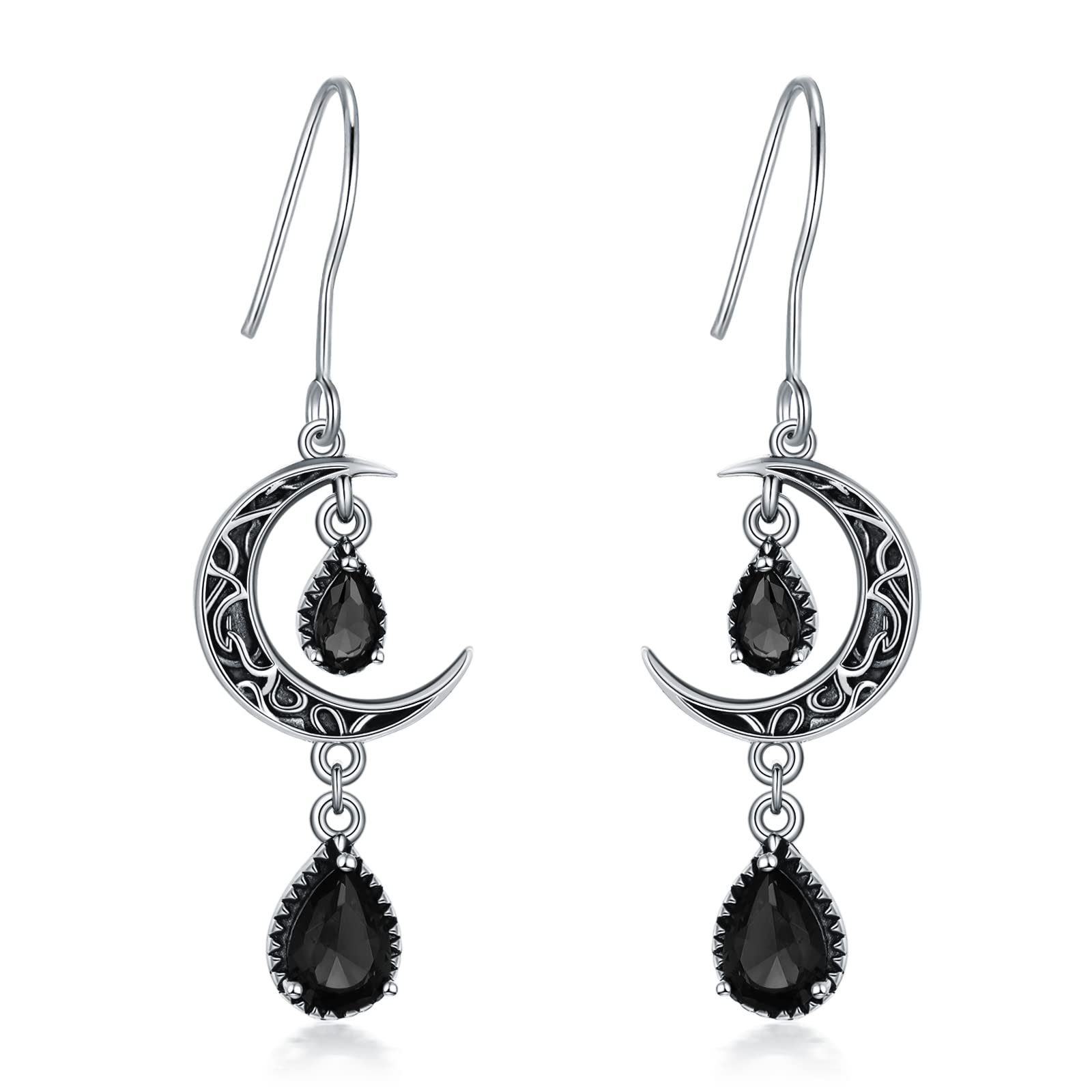 VONALA Silber 925 Hängend Keltische Ohrringe, Grün/Rot/Lila Mond-Ohrringe, Sterling Silber Keltischer Schmuck Geschenke für Damen und Mädchen