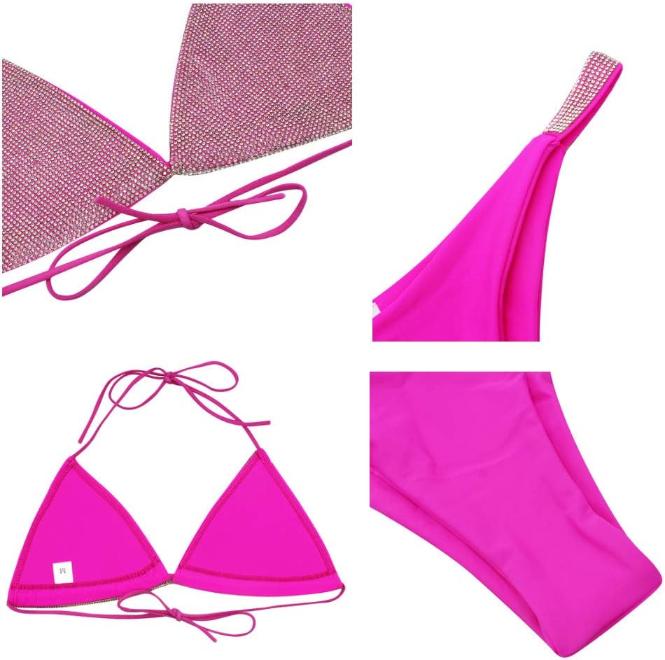 Women 2 Piece Shiny Diamond Crystal Bathing Suit Bikini Sexy Push Up Swimwear for Party Rave Clubwear - Image 7
