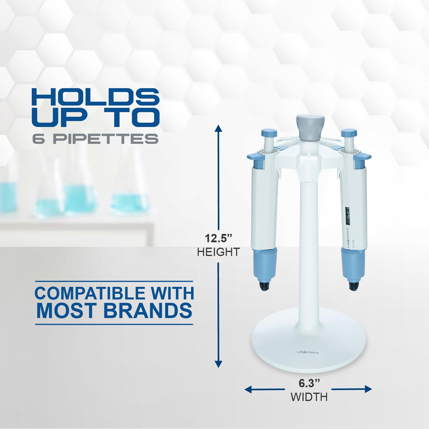 LabChoice - Soporte redondo para pipetas - Soporte de carrusel para hasta 6 micropipetas de laboratorio - Fácil montaje, base resistente - Equipo de laboratorio