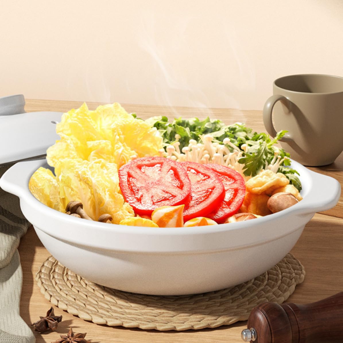 Weiße Keramik Auflaufform 1, 3l mit Zwei Griffen, Hitzebeständiger Topf | Suppe, Nudeln und Auflauf, Leicht zu Reinigen, Multifunktional, Haushaltswaren