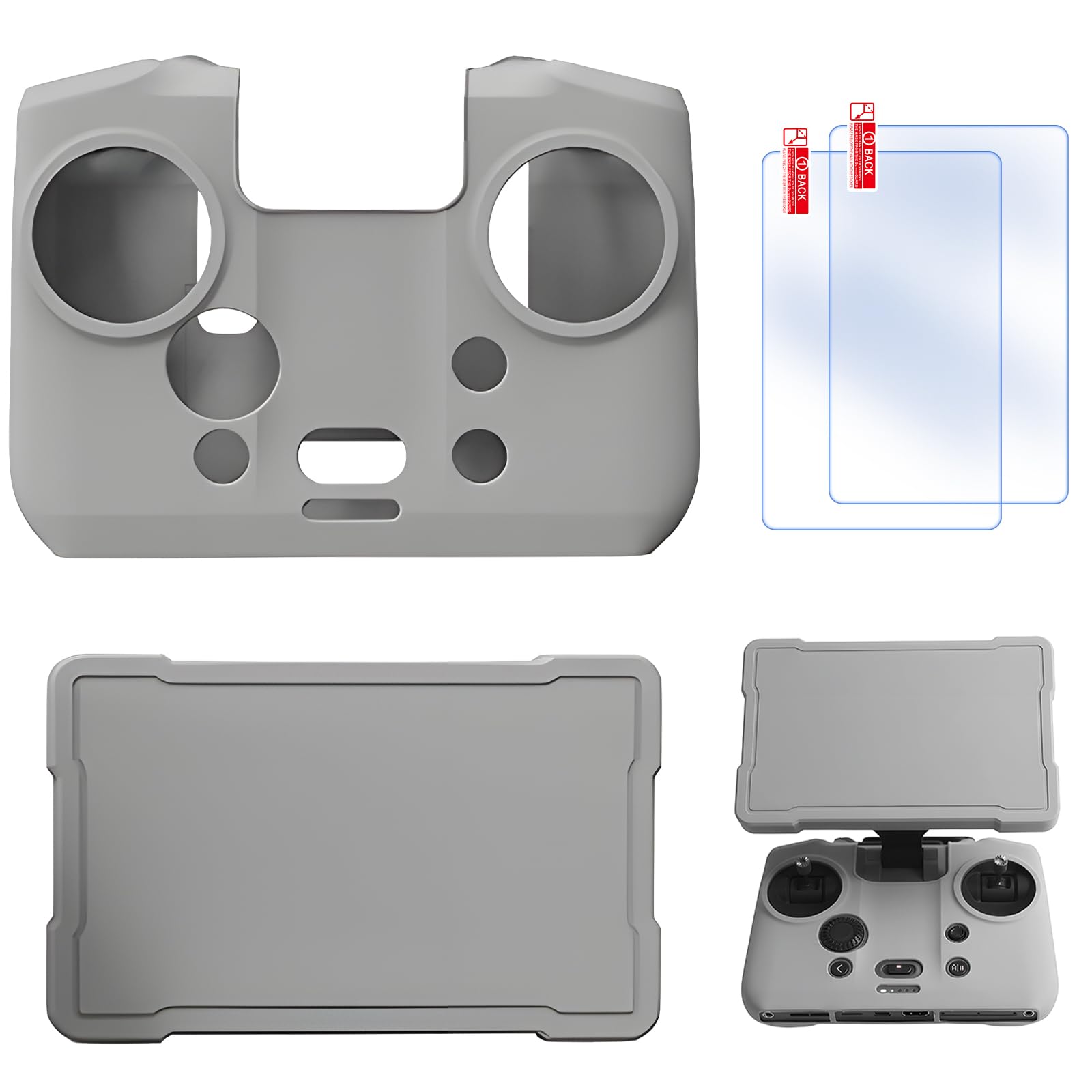 Craznick RC Pro 2 Silikon Schutzhülle – mit Fernbedienungs Displayschutz Staubdichter Hülle Weicher Rutschfester Hülle HD Klarsichtfolie Schutz für DJI Mavic 4 Pro Controller Zubehör Grau