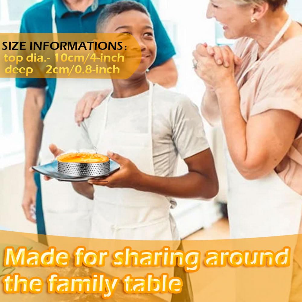 KUAYB 8Packs Perforated Tart Rings 4 Inch Stainless Steel Perforated Cake Rings, Round Tart Ring Molds for Cookies, fruit tarts, Prevent Soggy Crust & Even Baking