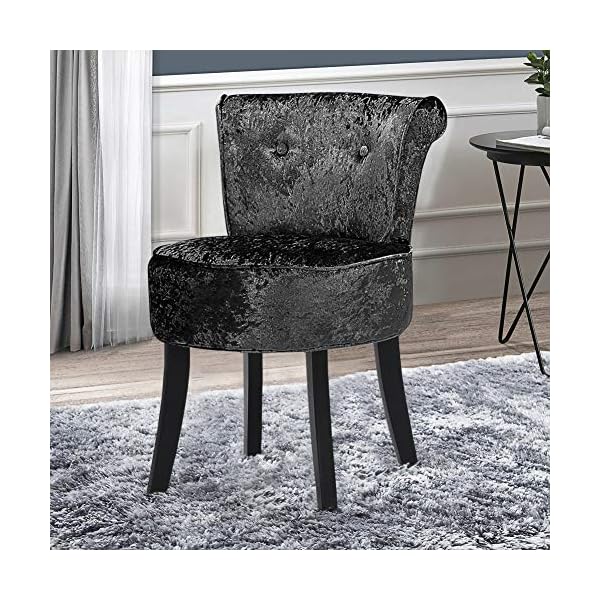 Padded Dressing Table Stool, Vanity Chair with Rubber Black Wood Legs Comfortable Makeup Stool Dressing Chair Fabric Dressing Table Chair With High Back,Makeup Vanity Stool For Guest Room Hall 48*52.5*62CM - Image 4