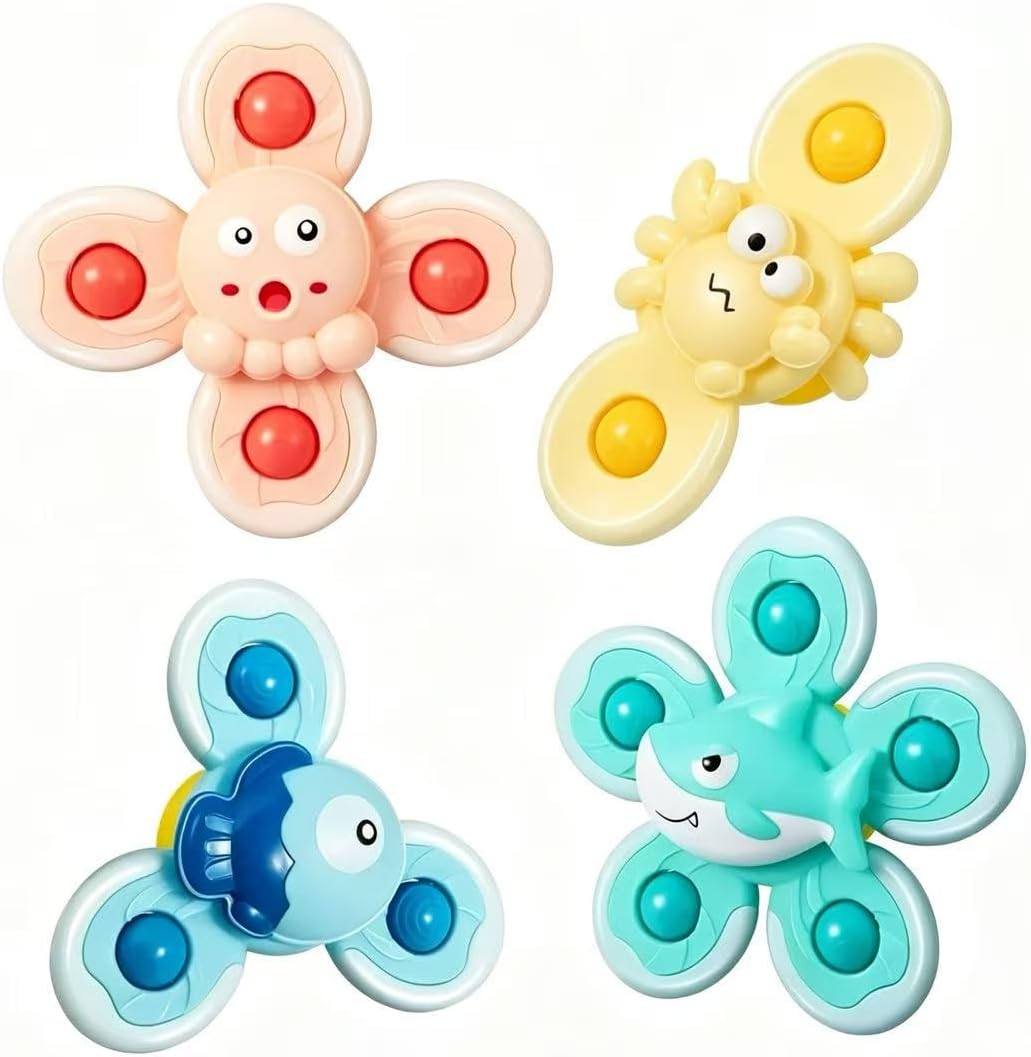 4PCS BPA Free Silicone Suction Cup Spinner Chew Toy for Indoor Kittens