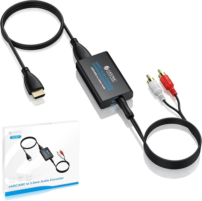eSynic Extractor de Audio eARC ARC Adaptador HDMI ARC a Jack 3.5mm Convertidor de Audio PCM Estéreo para TV Compatible con Auriculares con Cable Altavoces Activos y Sistemas de Sonido 3.5mm