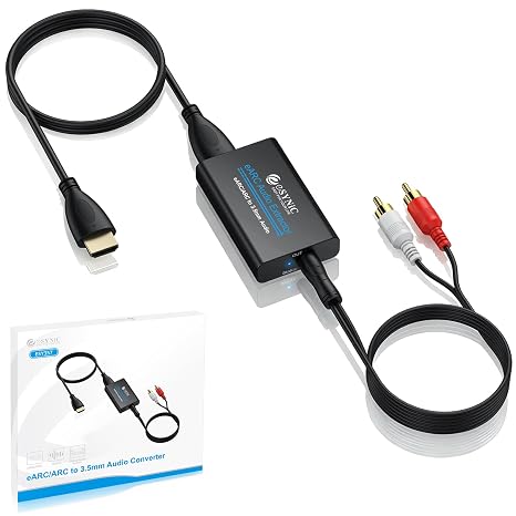 eSynic Professional eARC/ARC Audio Extractor-Plug & Play-Ultra Long 7ft Cable-Portable 192KHZ ARC to RCA & 3.5MM Aux Adapter- USB Power-from HDTV ARC/eARC to 3.5MM Headphone & L/R Stereo Audio System