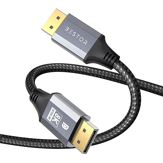 BESTOR Display Port Cable 1.4,8K DP Cable 32.4Gbps 8Ka60Hz HBR3 4Ka60Hz/144Hz/120Hz 5Ka60Hz 1080Pa240Hz Support Free Sync G-Sync HDR10 Display Port for Gaming Monitor Graphics Card (1.5 M),Grey