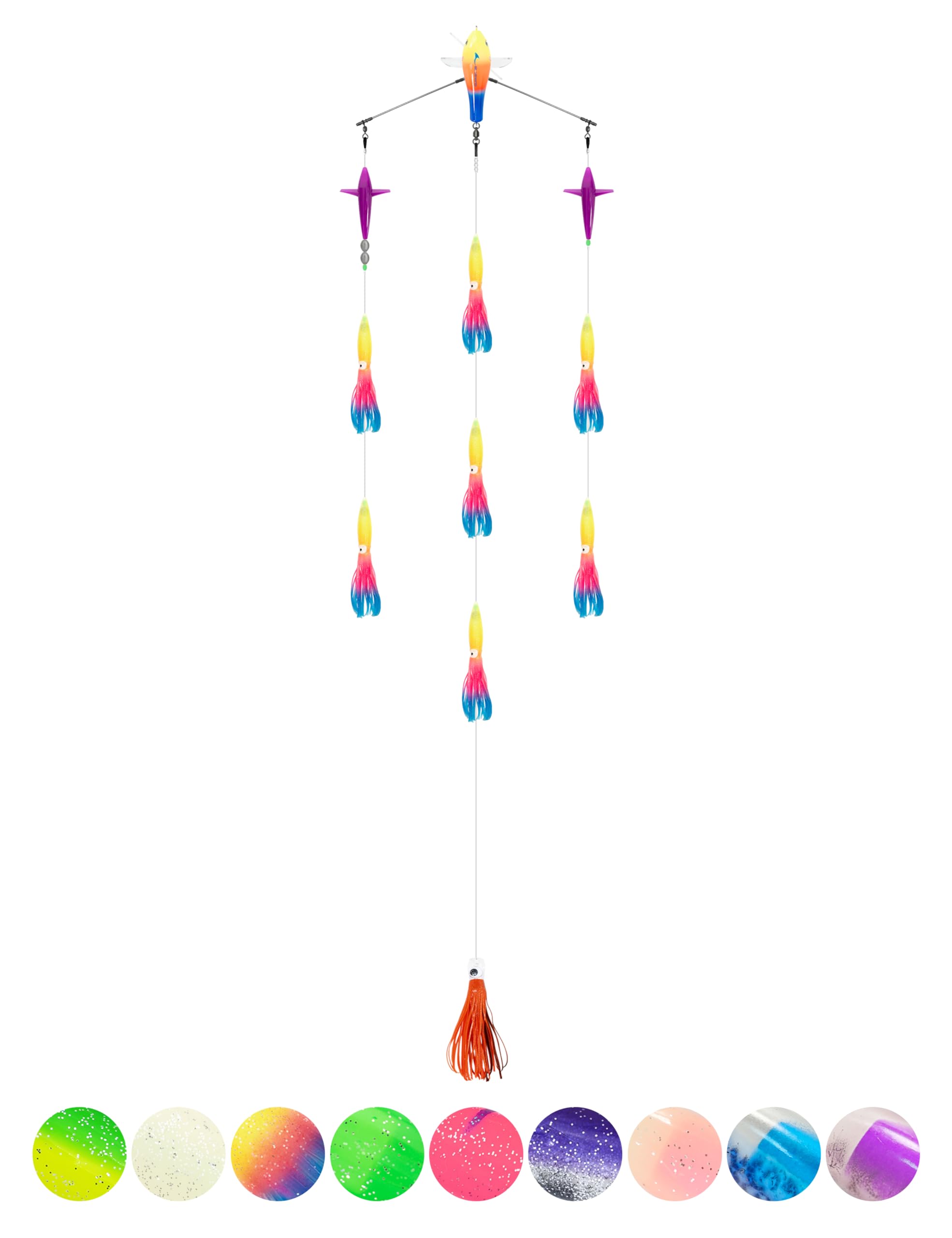 BLUEWING 18in Upgraded Fishing Spreader Bar Port Canyon with 9in Floating Squids, Trolling Birds, Big Game Trolling Lure and 316 Stainless Steel Rod for Wahoo Tuna Marlin Mahi Mahi, Rainbow โ image 1