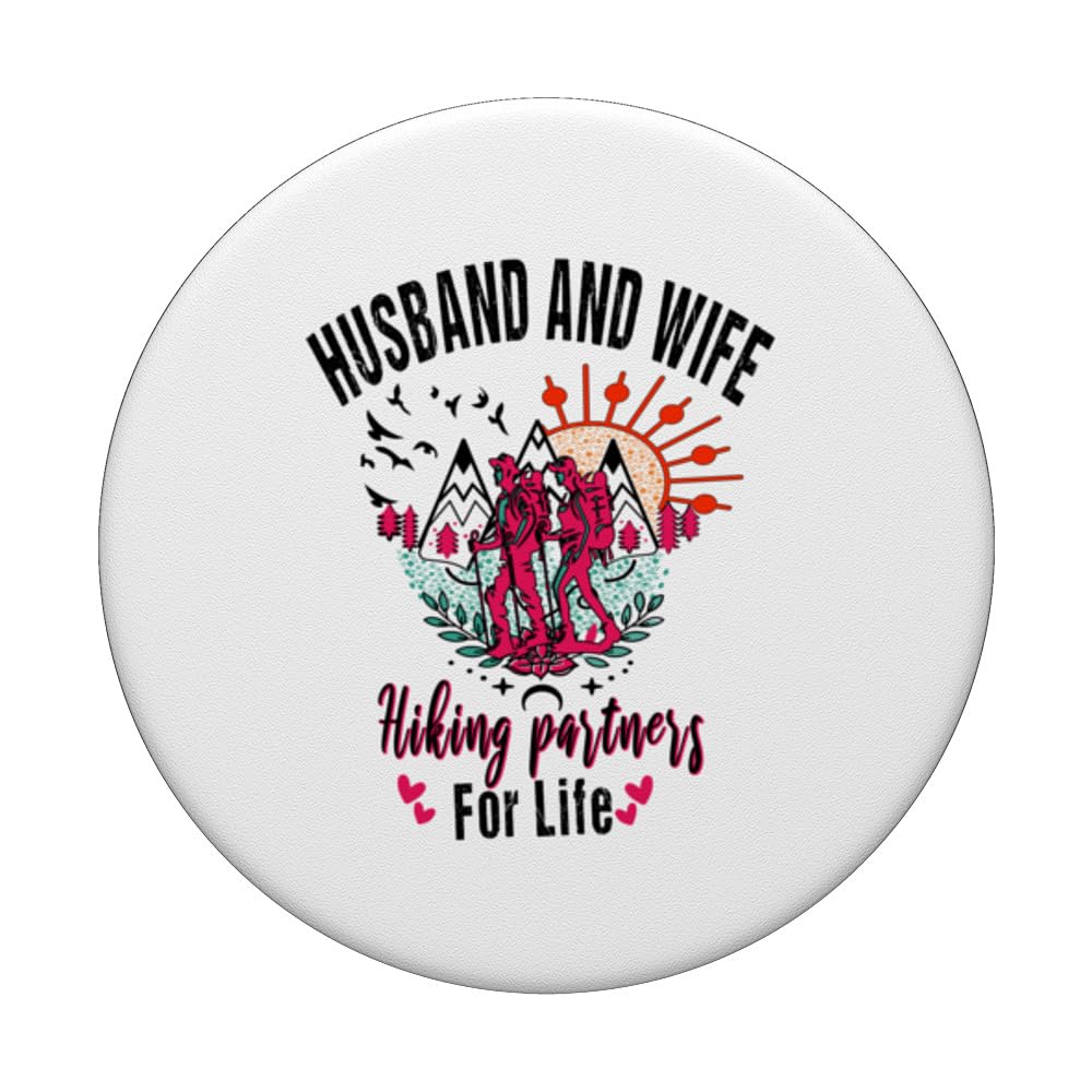 Funny Hiking Husband And Wife Hiking Partners For Life PopSockets Swappable PopGrip, Black - Image 3