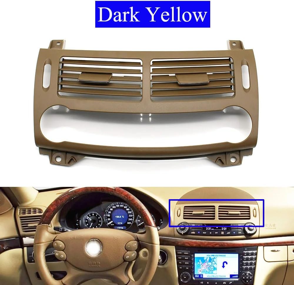 Center Console Air Vent Outlet Cover, Dashboard Air Conditioning AC Grille Frame Panel Trim Replacement For Mercedes Benz E Class W211 E200 E230 E260 E280 E300 2003-2008 (Dark Yellow)