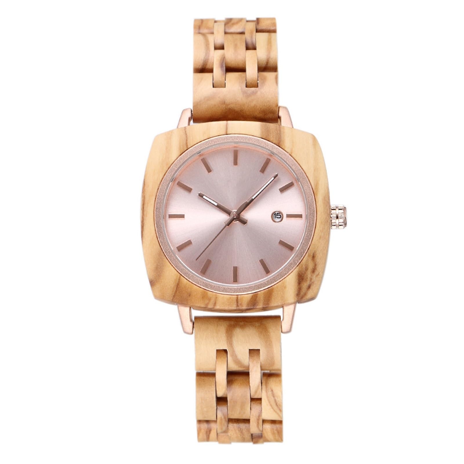 Orologio da Polso Quadrato in Legno per Coppie, Orologio da Polso al Quarzo Unisex Minimalista Fatto a Mano con venature del Legno per Uomini e Donne (Donna in Legno d'ulivo)