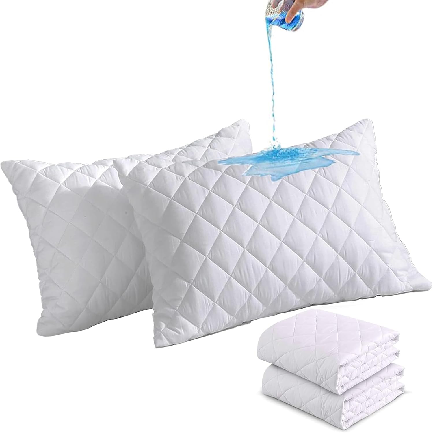 MH Home Quilted Waterproof Pillow Protectors White 4 Pack Bed Pillows