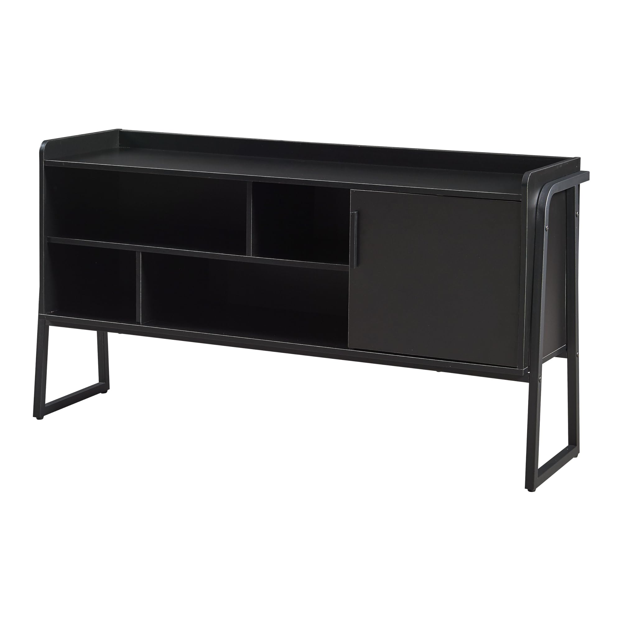 [en.casa] Decorativo Mueble de TV Storfjord Tablero Rectangular Mesa de Tele con 4 Compartimientos Abiertos y 1 Cerrado Aparador con 1 Puerta Aglomerado/Metal 120x34x63cm - Negro