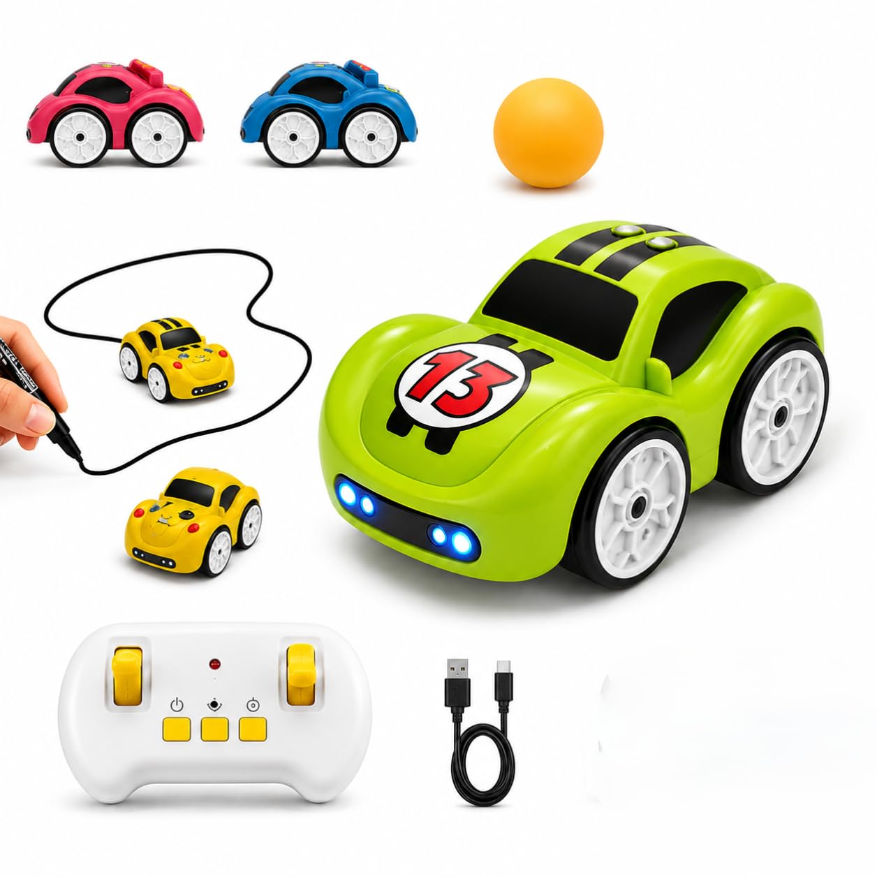 Sensor Induction Line Following Car Remote Control RC Toy for Kids Boys Girls - Magic Track Mini Racing Car with LED Light, Rechargeable Electric Drift Toy Set 3-8 Years-image-3