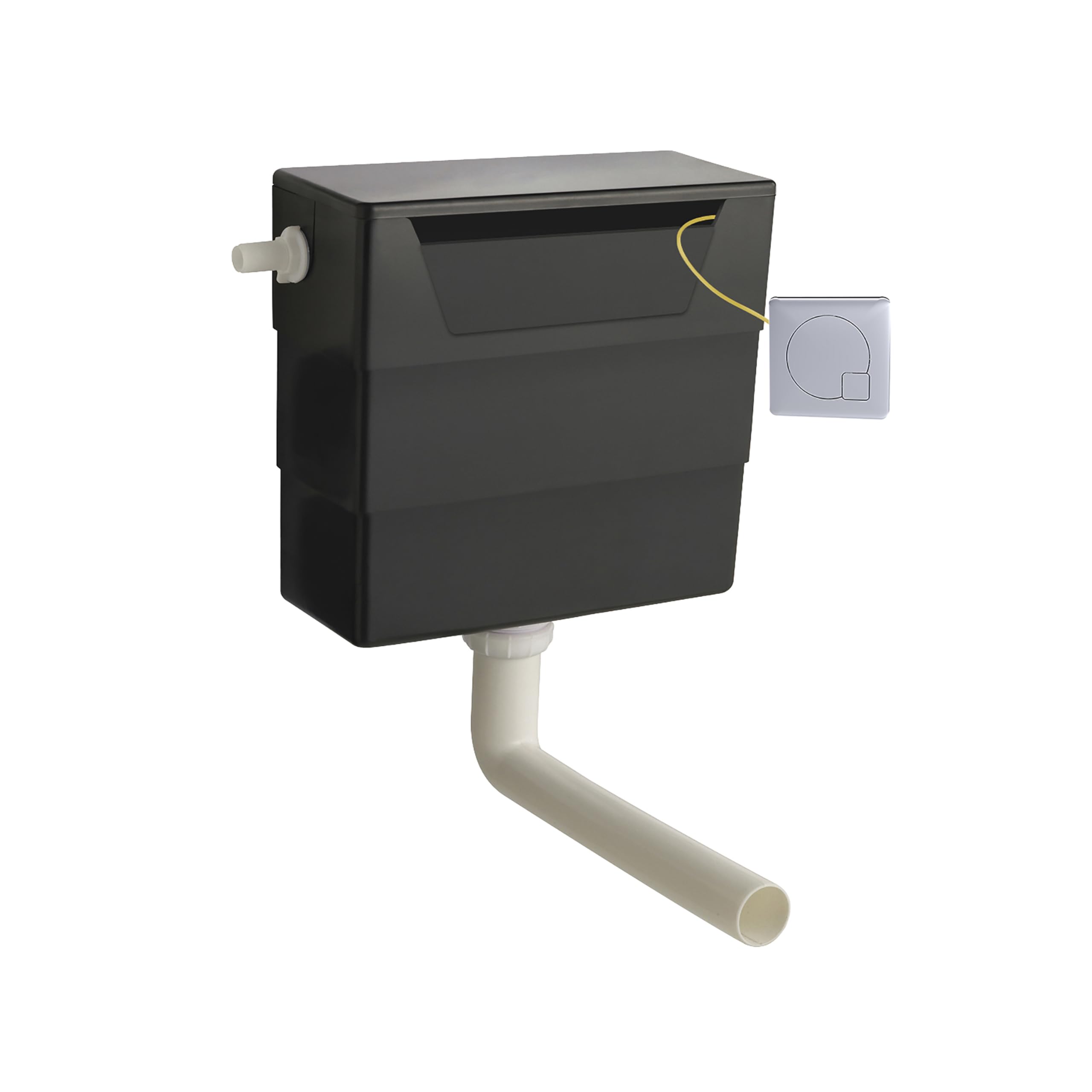 Balterley Chrome Concealed Cistern With Dual Flush, Water Saving Side Inlet Concealed Toilet Cistern & Square Flush Plate For Back To Wall & Wall Hung Toilets - 303X136x334mm (Chrome/Black)
