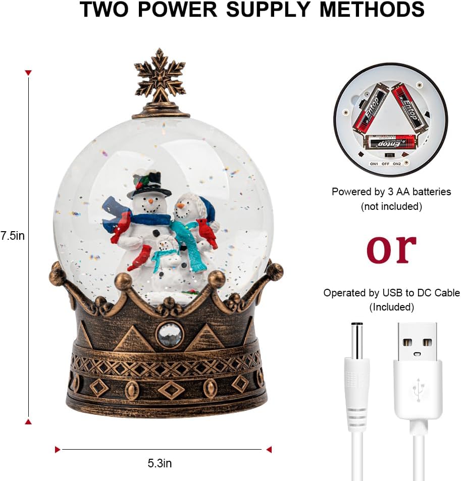 Snow Globe Lighted Christmas Decorations, Snowman Family Musical Crown Snow Globe Lantern with Swirling Glitter, Christmas Holiday Party Gifts and Decorations - Image 3