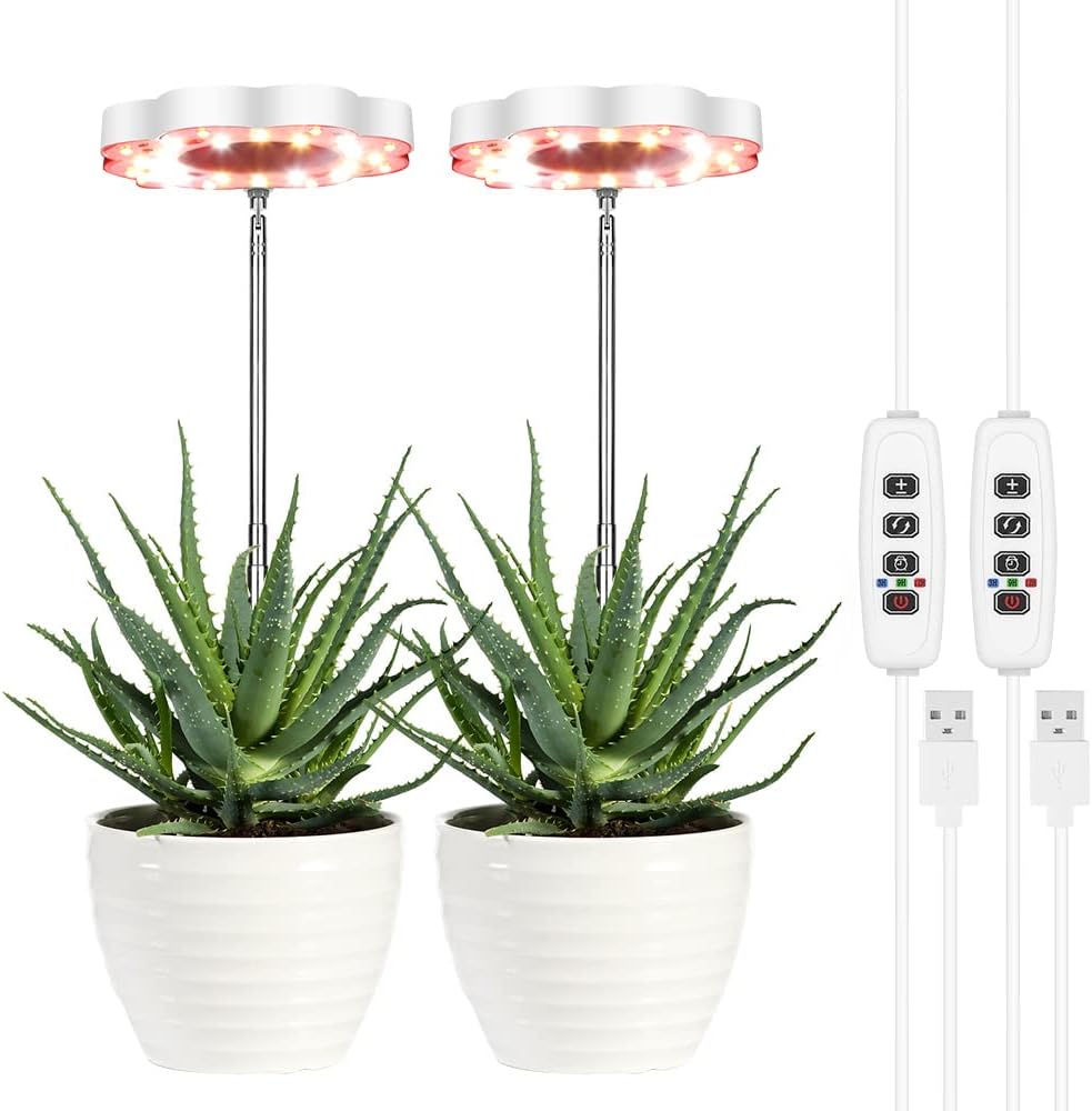 Grow Light, CANAGROW 2 Pack Full Spectrum LED Plant Lights for Indoor Plants, Height Adjustable Plant Halo Growing Lamps, Auto On/Off Timer, 3 Lighting Modes & 10 Dimmable Brightness for Small Plants