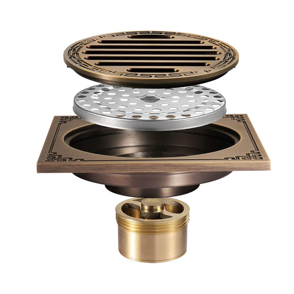Desagüe de Piso de latón Antiguo, 4 Pulgadas, Cuadrado, para Ducha de baño, desagüe de Piso, colador de desechos para baño, Cocina, Porche