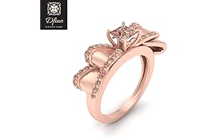 Exquisite Princess and Round Cut Champagne Diamond Bow Engagement Ring in Shimmering 10k Rose Gold