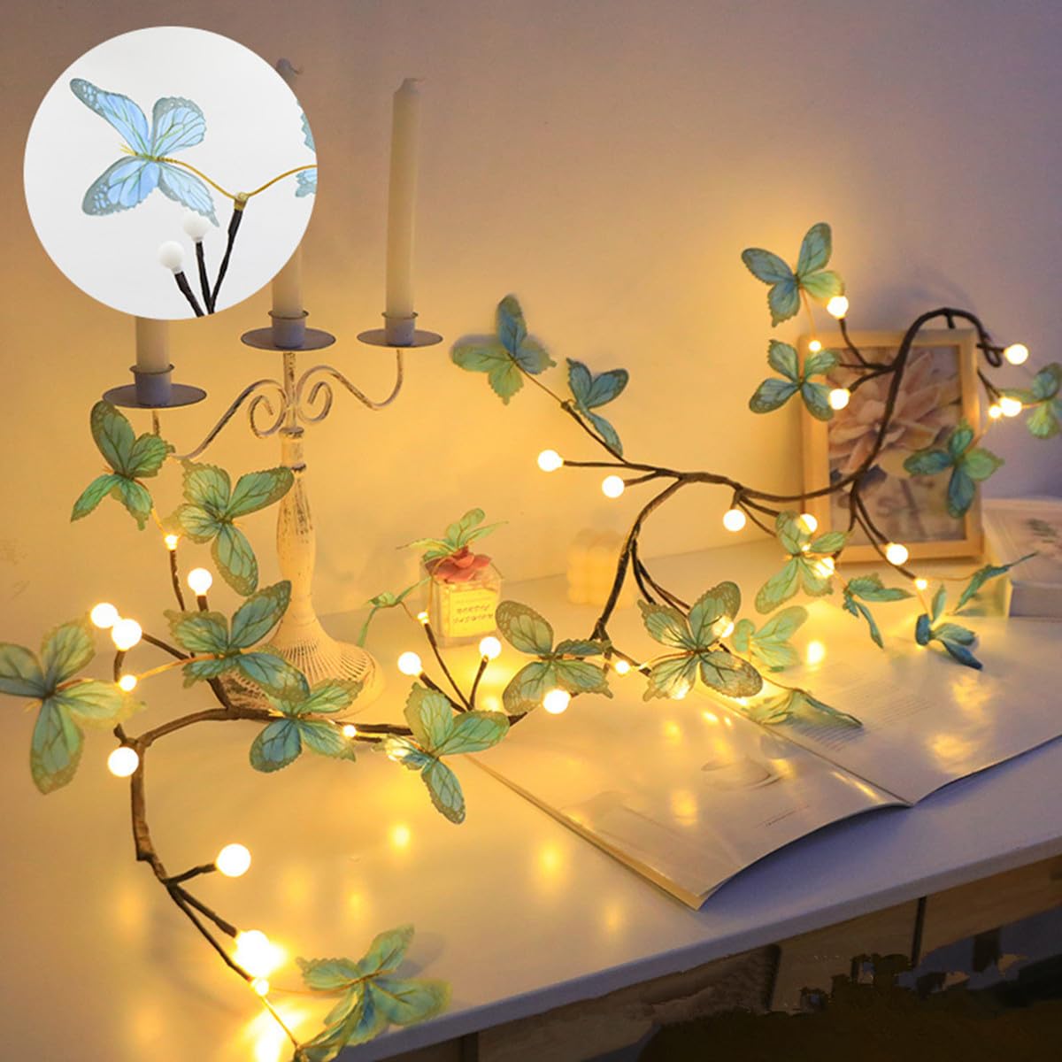 Willow Vine Lights, Luci di stringa di Natale a LED, Luci a batteria dei rami pieghevoli con timer 8 modalità per la decorazione natalizia della casa della parete (Blu 36LED)