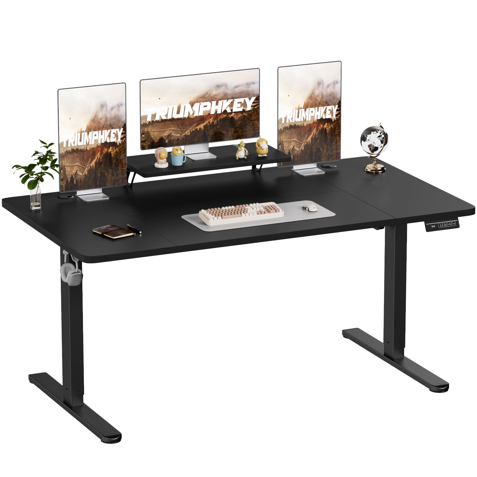 TRIUMPHKEY 180x80cm Escritorio Elevable Eléctrico con Soporte para Monitor, Escritorio Regulable en Alturacon 2 Alturas de Memoria, Mesas de Ordenador, Escritorios de Oficina Negro
