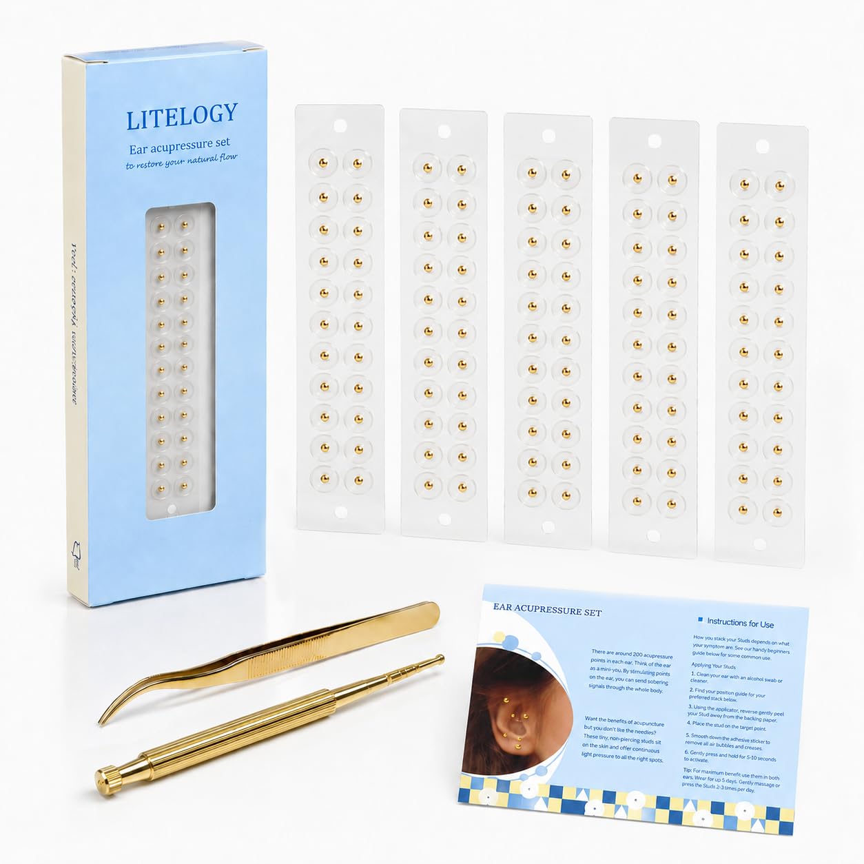 Litelogy 24K Gold Plated Ear Seeds Kit 100 Pcs
