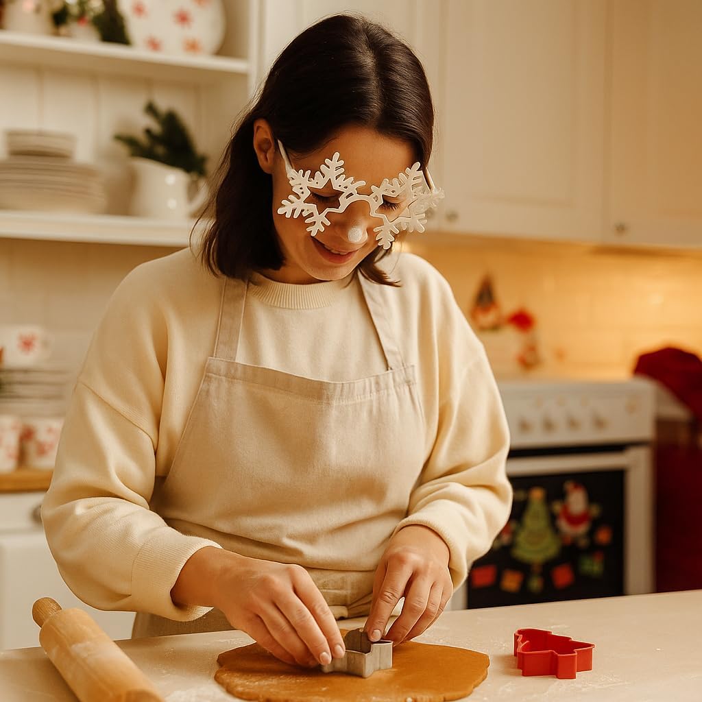 LOGOFUN 5 Pairs of Snowflake Shape Glasses Christmas Snowflake Eyeglasses Rimless Snowflake Eyewear Prop Fashion Xmas Party Glaases Frame - White - Image 6