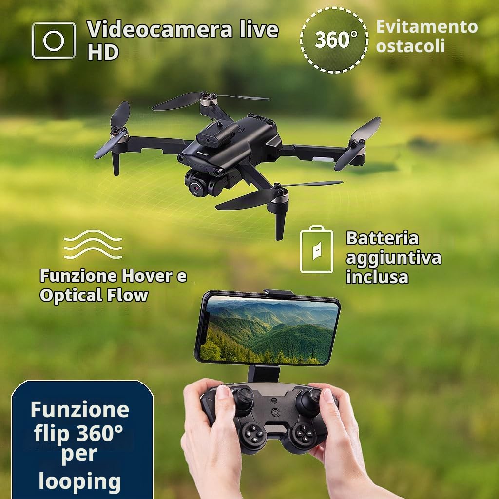 Simulus quadricottero: Droni RC Wi-Fi, pieghevole, con telecamera HD (drone quadricottero, drone pieghevole quadcopter, LED)