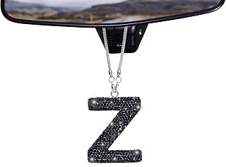 ToBeQueen Black Bling Letter Z Car Charm, Diamond Crystal Rhinestone Pendant, Cute Lucky Ornament Car Letter Accessory for Women (Black, Z)
