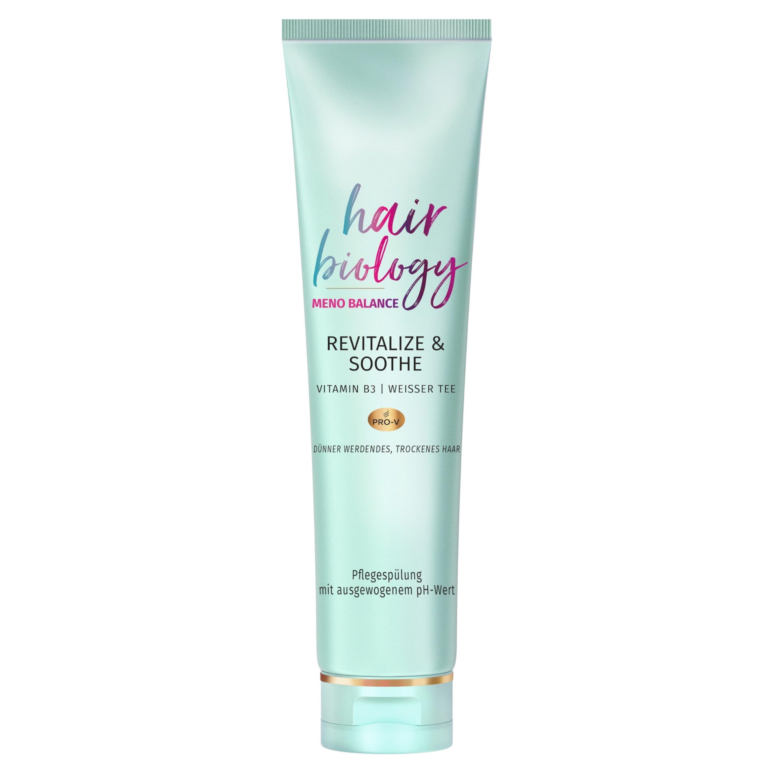 Hair Biology Pflegespülung, Meno Balance Revitalize & Soothe, 160ml, mit Pro-V, Vitamin B3 und weißem Tee, für dünner werdendes Haar und trockene Kopfhaut, Menopause, Wechseljahre, Haarpflege