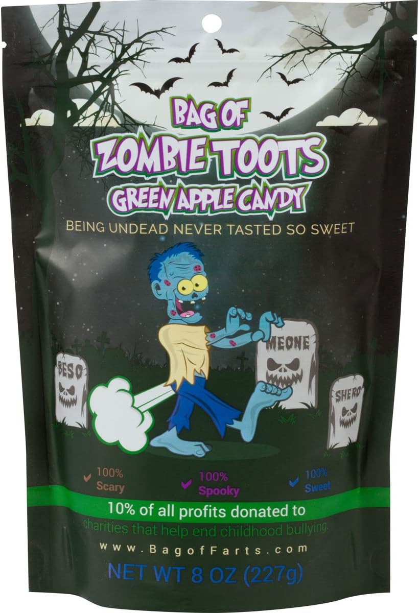 Little Stinker Zombie Candy Funny for All Ages Unique Halloween Treat for Friends, Mom, Dad, Girl, Boy Spooky Gift Stocking Stuffer White Elephant Christmas (Zombie Toots Green Apple Candy)