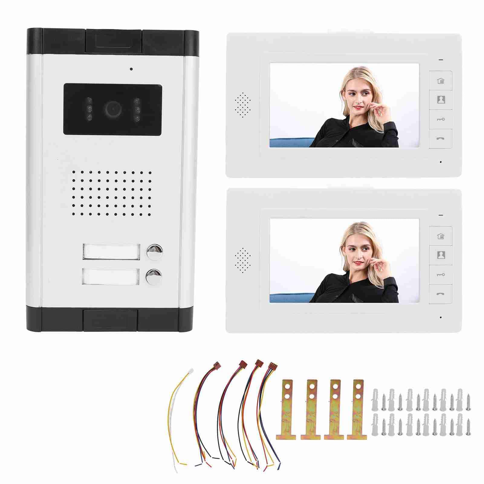 System Wideodomofonowy, 7-calowy Monitor TFT z Dwukierunkowym Połączeniem Telefonicznym i Nocnym, do Komercyjnego Budynku Mieszkalnego z Biurem (Wtyczka UE od 100 do 240 V)